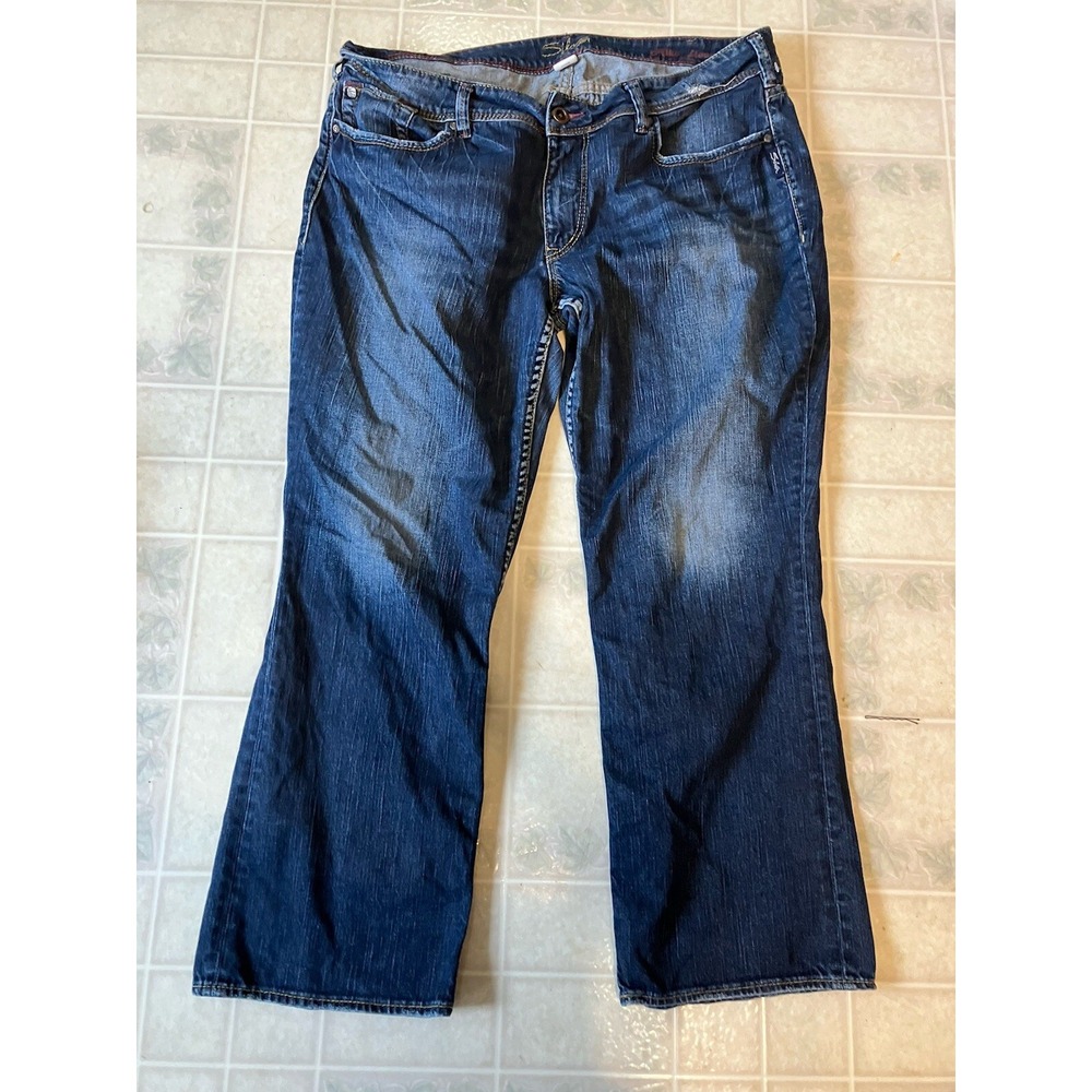 Silver Jeans Womens Aiko Flood Jeans Size 18 Dark Wash  Embroidered Back Pockets